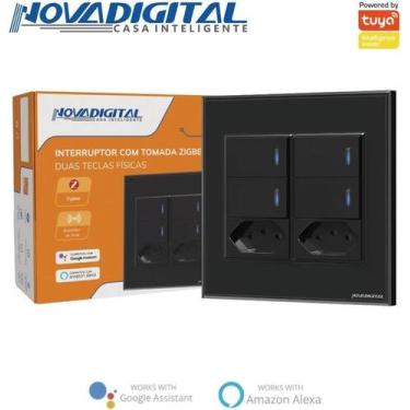 Imagem de Interruptor Inteligente Zigbee 4x4 4 Teclas Físicas E 2 Tomada Novadig