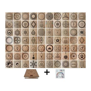 Imagem de Kit Caixa + 70 Gráficos Radiestesia MDF Cru 20x20cm 3mm + Relógio Pran