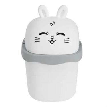 Imagem de Lixeira Pequena 1,5L De Coelho Branco E Cinza Porta Treco