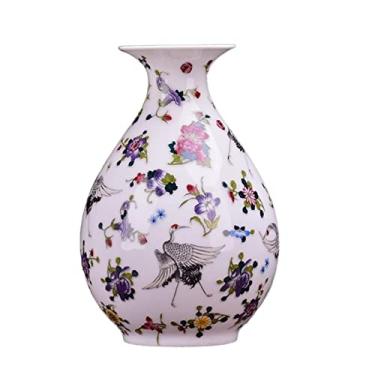Imagem de Vaso de cerâmica luminoso com flores e padrões de guindaste Vaso de mesa de cerâmica Vaso decorativo de porcelana (Cor: 4) (4)