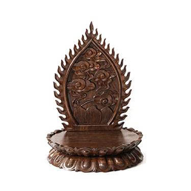 Imagem de Vaso de plantas de jardim, base de vaso de madeira, base oval de lótus dedicada a deuses e base de Buda, artesanato de elevação de guanyin, suporte de exibição de lótus sentado, suporte de exibição de