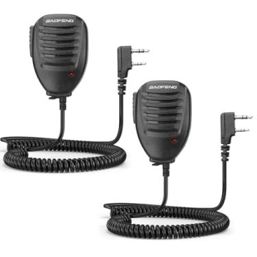 Imagem de BAOFENG Microfone de alto-falante de rádio amador compatível com BAOFENG UV-5R MINI AR-5RM BF-F8HP Pro GM21 UV-5RH PRO GPS Walkie Talkies acessórios de mão de ombro com 2 pinos, pacote com 2