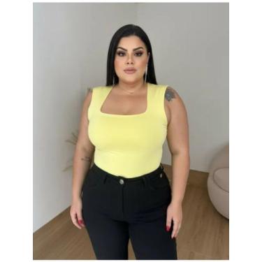 Imagem de Body Plus Size Regata Decote Quadrado com Fecho - luh may, Amarelo, G1