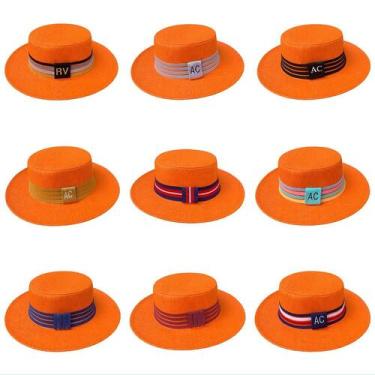 Imagem de Chapéu Paris de Juta Laranja com Faixa Personalizada Listrada - cathe 