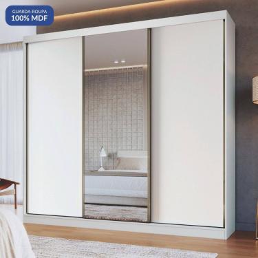Imagem de Guarda-roupa 3 Portas de Correr 4 Gavetas com 1 Espelho 100% Mdf Imperial New Branco Line