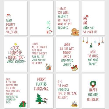 Imagem de Conjunto de cartões de Natal Gevinna com 24, 12 desenhos humorísticos 