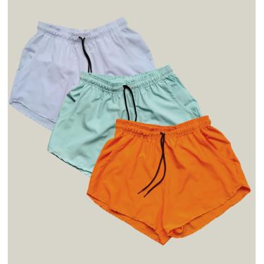 Imagem de Kit 3 Shorts Praia Feminino Elastano Premium WSS Branco Laranja e Verde Água