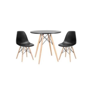 Imagem de Kit - Mesa Redonda Eames 70 Cm Preto + 2 Cadeiras Eiffel Dsw Preto