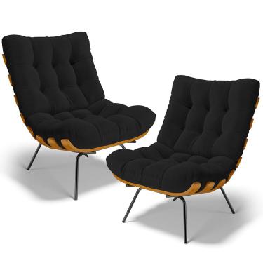 Imagem de Kit 2 Poltronas Decorativas Sala de Estar Costela L02 Bouclê Preto - Lyam Decor