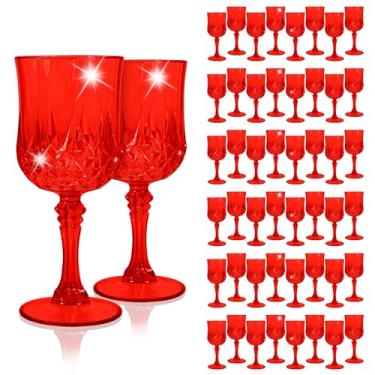 Imagem de EVSGSONL Pacote com 48 taças de vinho de plástico vermelho, taças de plástico vintage para festas, taças vermelhas de água de cristal reutilizáveis para recepção de casamento, suprimentos de festa