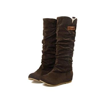 Imagem de Bigfanshu Botas femininas ankle boot Flat casual feminino outono e inverno tamanho super grande selvagem simples alto, Marrom, 37 M EU