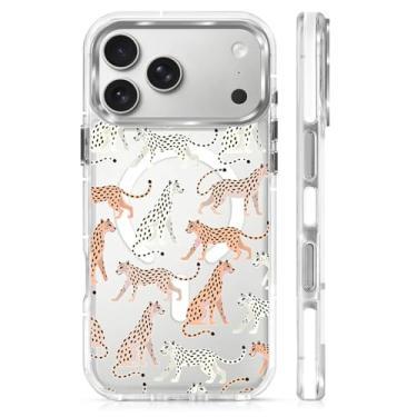 Imagem de casesok Capa para iPhone 17 Pro Max compatível com Magsafe, design estético claro bonito para meninas e mulheres, capa rígida protetora antiqueda para iPhone 17 Pro Max-Cheetah Parade