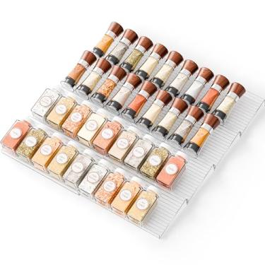 Imagem de Yieach Pacote com 8 suportes de temperos estreitos ajustáveis para gaveta – expansível de 23 cm a 45 cm – Organizador de temperos de gaveta de acrílico, bandeja transparente em camadas para temperos