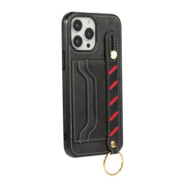 Imagem de Capa de cartão de couro para iphone 14 13 12 11 pro max plus mini x xs xr 7 8 pulseira caso de telefone, preto, para iphone 7plus