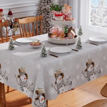 Imagem de Siilues Toalha De Mesa Natal 60 X 84", Decorações Para Casa Boneco Neve Alegre À Prova D'Água Sazonal Inverno Feriado Vieira Capa Decoração Festa