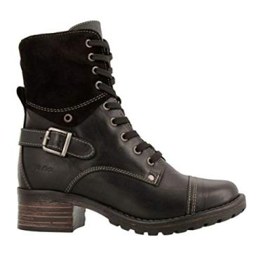 Imagem de Bigfanshu Botas femininas de cano curto com cadarço e cano baixo de inverno confortáveis quadradas com salto médio, Preto, 41 M EU