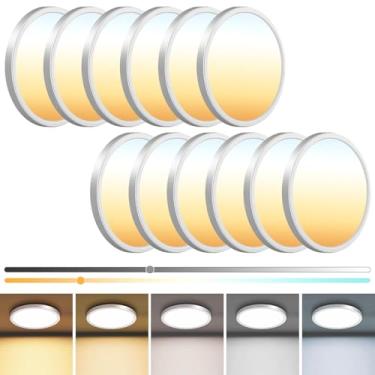 Imagem de zemty Pacote Com 12 Luminárias De Teto De 13 Polegadas, 3000K/3500K/4000K/5000K/6500K, Luz De Teto Embutida Led Ajustável, 2400Lm, 24W, Lâmpada Plana Redonda Para Cozinha, Banheiro, Quarto, Branco