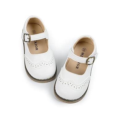 Imagem de Meckior Sapato infantil Mary Jane, sapatilha de balé para meninas, festa, escola, sapatos de princesa, laço, B01/Branco, 10.5 Toddler