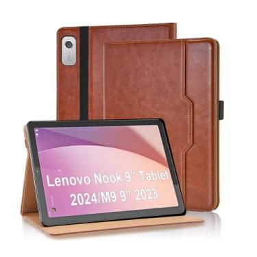 Imagem de Varohix Capa para tablet Lenovo Nook 22.9 cm 2024 / Lenovo Tab M9 TB-310FU 2023 suporte multi-ângulo flip capa fólio couro PU com bolso para cartão Tab M9, marrom