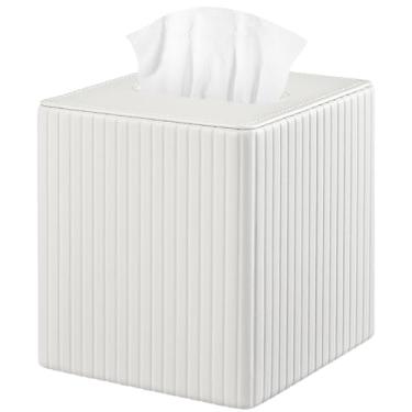 Imagem de XNONE Capa de caixa de lenços de couro PU quadrada suporte de caixa de lenços para banheiro, bancada, cabeceira, quarto, escritório, organizador decorativo de tecido moderno com fecho magnético