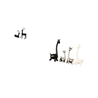 Imagem de Fenteer Estátua de Animal de Cerâmica de Resina de Veado Preto E Girafa, Peça Central de Mesa, Escultura Criativa Moderna para Sala de Estar, Escritório, Mesa