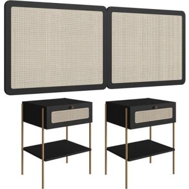 Imagem de Cabeceira Casal Queen 160cm E 2 Mesas Laterais 1 Gaveta Industrial Ind