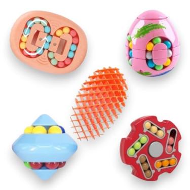 Imagem de Kit de Brinquedos Anti-Stress, 5 Peças, Fidget Toys Sensoriais com Spinner Pião, Ovo, Gyro, Worm, Puzzle Cubo Feijão Jogos de Memória
