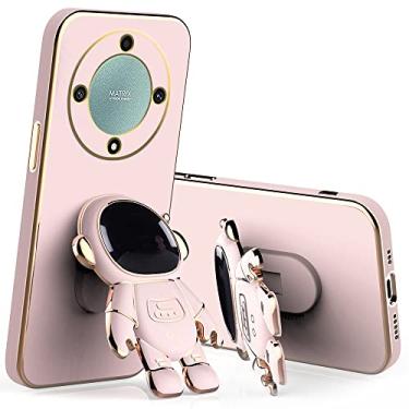 Imagem de Anlalish Capa de silicone compatível com Honor Magic 5 Lite com suporte de astronauta, capa para celular Honor Magic 5 Lite Funda Slim Plating Proteção da câmera à prova de choque (rosa)