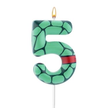 Imagem de Velas de aniversário com casco de tartaruga, verde, vermelha, tartaruga, número de aniversário, parafina, tartaruga, decorações de aniversário, vela número (número 5)