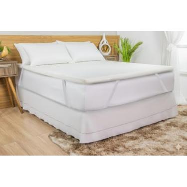 Imagem de Kit 2 Travesseiros + Pillow Top Casal,Queen,King, Solteiro Premium, Espuma D20, Tecido MicroPercal 400 Fios, Branco, com Zíper e Elásticos Reforçados, Antialérgico (KING SIZE)