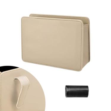 Imagem de MTRPS Caixote do lixo automotivo de couro dobrável organizador de lixo com um rolo de saco de lixo, mini caixa de lixo suspensa multifuncional recipiente de armazenamento para SUV caminhão RV (bege)