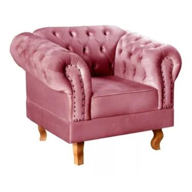 Imagem de Poltrona Chesterfield Dom Pedro Vintage Retrô Capitonê Suede Rosa