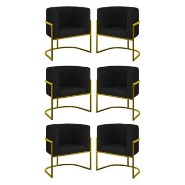 Imagem de Kit 06 Poltronas Lua Sala Decorativa Base Ferro Gold Corino Cor:preto