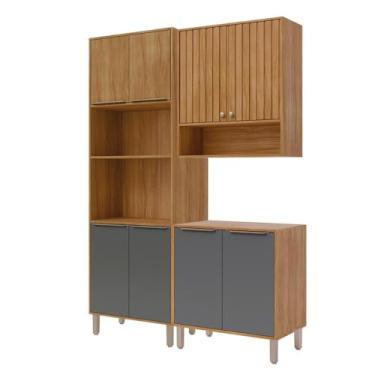 Imagem de Armário de Cozinha Divina com Torre Quente 150 cm 8 Portas Cinamomo/titanium