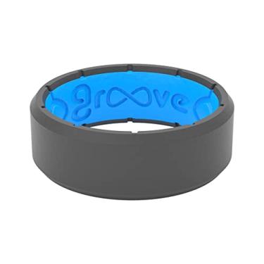 Imagem de Groove Life Anel de casamento de silicone para homens – anéis de borracha respirável para homens, cobertura vitalícia, design exclusivo, anel masculino de ajuste confortável – borda original, Deep Stone Grey / Blue, 14