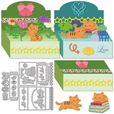 Imagem de GLOBLELAND Pilhas de cartões 3D, matrizes de corte base para fazer cartões, gatos e flores fofos, estrelas, laços, bordas, molduras, moldes de metal para scrapbook faça você mesmo, álbum de fotos em