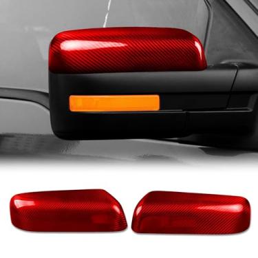 Imagem de FINMOKAL 2 peças/conjunto de tampas de cobertura de espelho retrovisor lateral de carro de fibra de carbono real guarnição metade superior compatível com Ford F150 2009-2014, vermelho