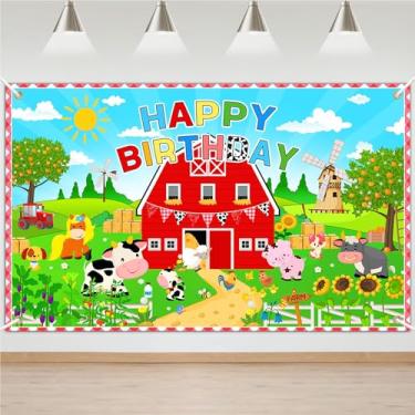 Imagem de Faixa de decoração de festa de aniversário de fazenda animais de fazenda celeiro faixa de aniversário tema de celeiro suprimentos de festa com tema de animal adereços de cabine de fotos