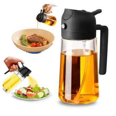 Imagem de Borrifador de Vidro Premium, Spray Duplo para Azeite e Temperos, 500ml, Vidro Borossilicato, Tampa Preta, Sistema 2 em 1 com Névoa e Jato Direto, Ideal para Cozinha