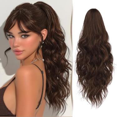 Imagem de Sidaila Extensões de cabelo rabo de cavalo 45,7 cm Extensões de cabelo cacheado ondulado falso rabo de cavalo longo macio sintético rabo de cavalo peça de cabelo para mulheres - marrom e castanho