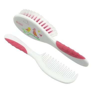 Imagem de Kit Pente + Escova Soft Passarinho Branco E Rosa - Kuka, Branco e Rosa