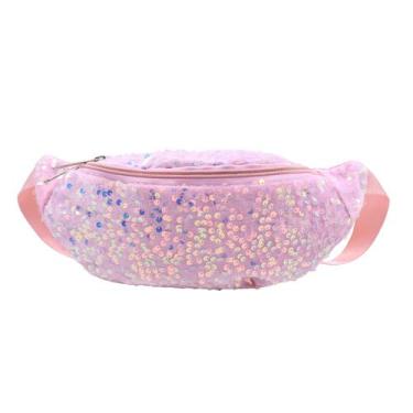 Imagem de Bolsa de cintura MOSSTYUS Shiny Sequin Fanny Pack para mulheres rosa