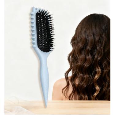 Imagem de Pente de cabelo desembaraçante para mulheres, almofada curvada, cabelo molhado e seco, massagem antiestática para cabelos cacheados lisos, ondulados, pentes portáteis azuis 2