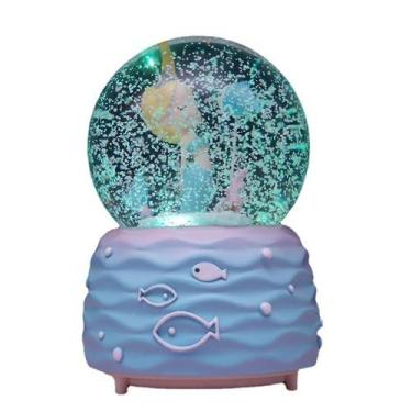 Imagem de Caixa musical Mermaid com efeito globo de neve, resina iluminada de 13