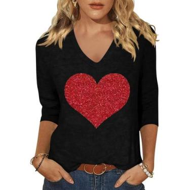 Imagem de Camiseta feminina Scgirl de manga 3/4 com decote em V com estampa Love