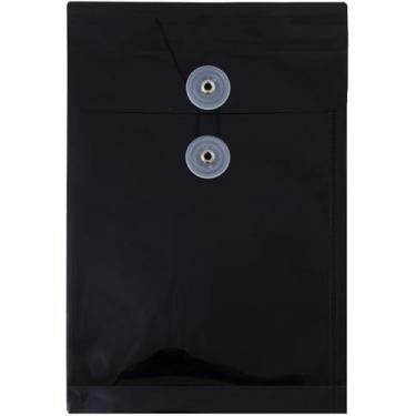 Imagem de JAM PAPER Envelopes de plástico com fecho de botão e cordão de amarrar - 16 cm x 24 cm - Preto - Pacote com 3