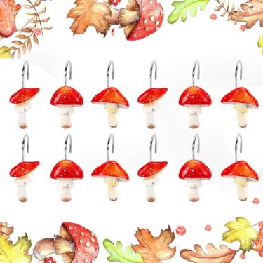 Imagem de Whaline 12 ganchos de cortina de chuveiro de cogumelo, anéis decorativos para varão de chuveiro, ganchos de resina para sala de estar, quarto, banheiro, decoração