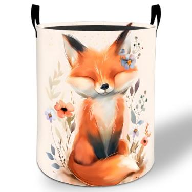 Imagem de Cesto de roupa suja Fox 50 x 40 cm, animal fofo, dobrável, à prova d'água, balde de armazenamento de roupas Oxford para quarto, banheiro, quarto de bebê, organizador de brinquedos, presentes para