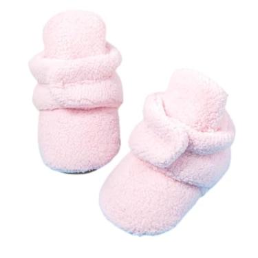 Imagem de Botas de algodão para bebês, meninos, meninas, quentes, de lã, aconchegantes para uso interno, botas antiderrapantes para o inverno, sapatos para berço, rosa, 12-18 Months Toddler