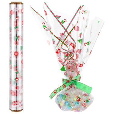 Imagem de WOFASHPURET Rolo de papel de embrulho de celofane de Natal, 2,5 mm de espessura, papel de embrulho transparente para cestas de presente de Feliz Natal, artes e artesanato, decorações de boneco de neve